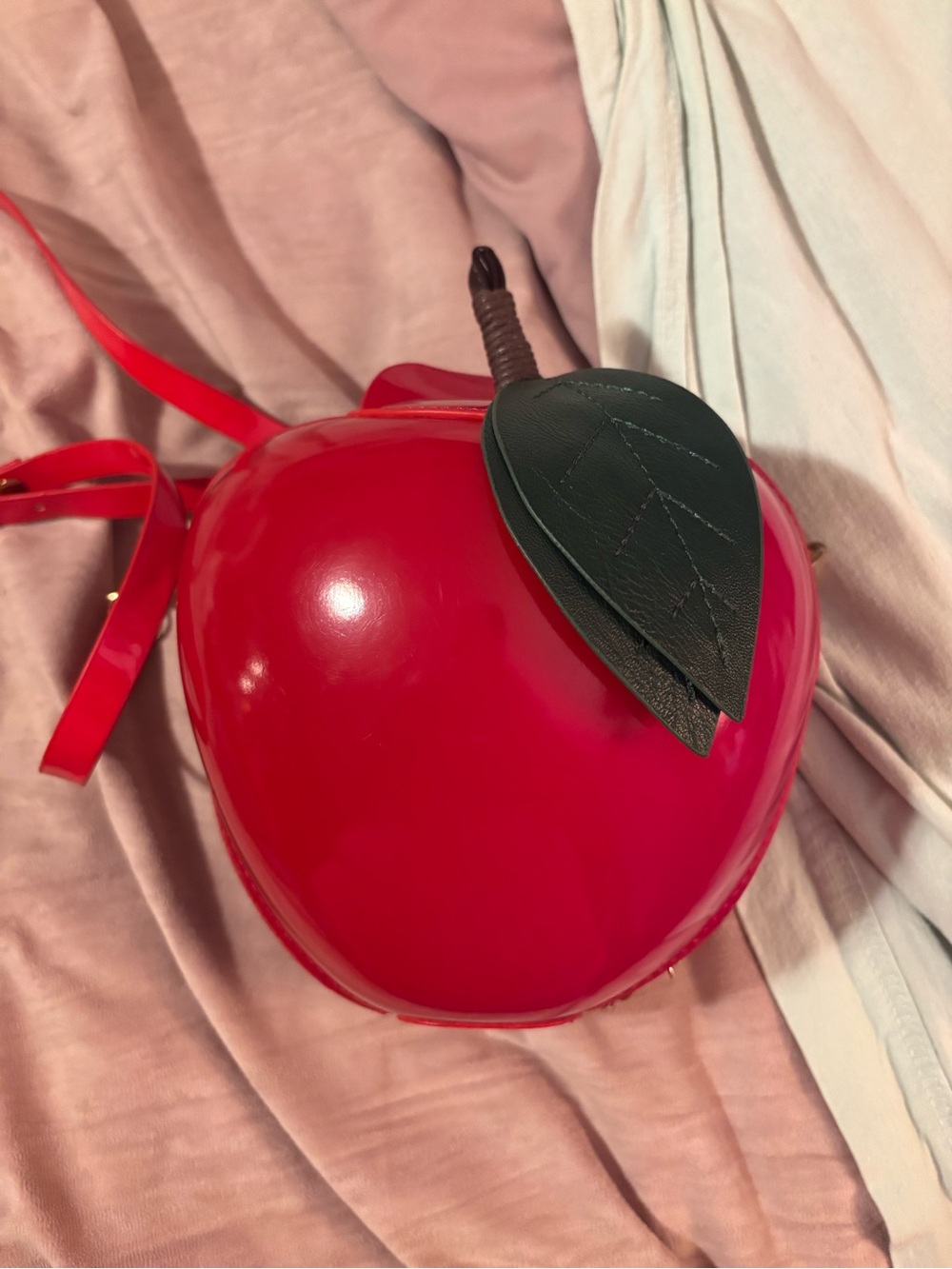 Playful Red Apple Bag with Leaf Accent